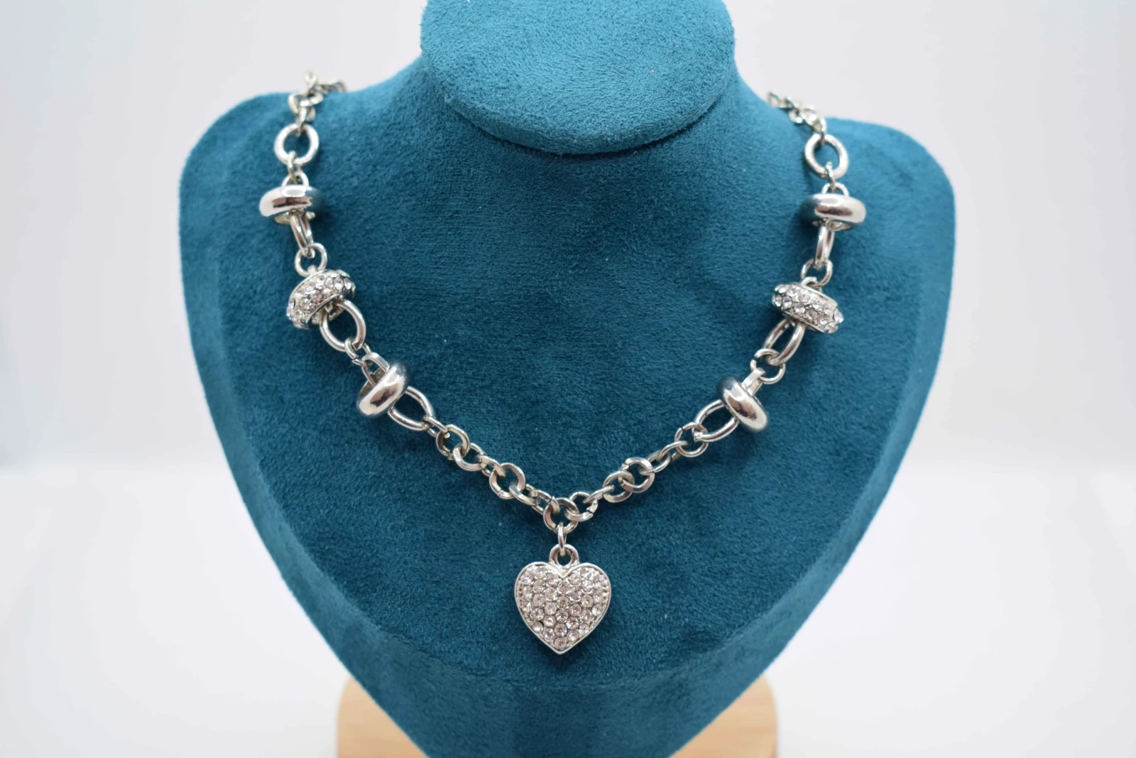 COLLANA CUORE ARGENTO ANELLI STRASS