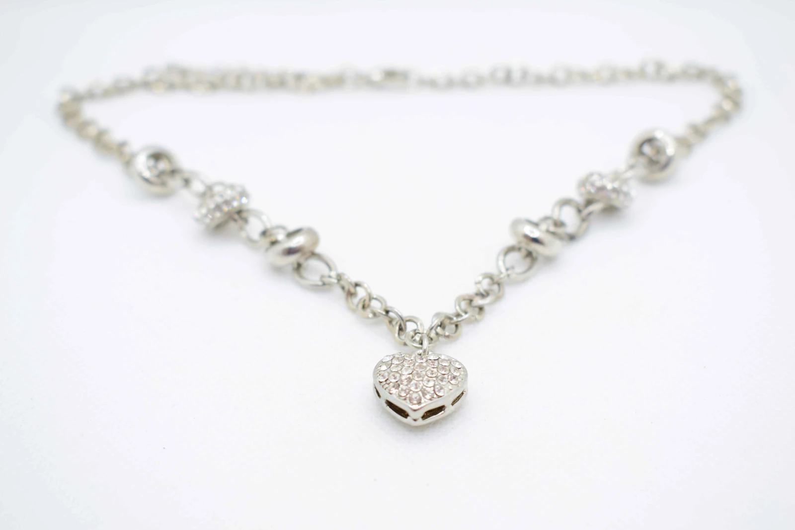 COLLANA CUORE ARGENTO ANELLI STRASS