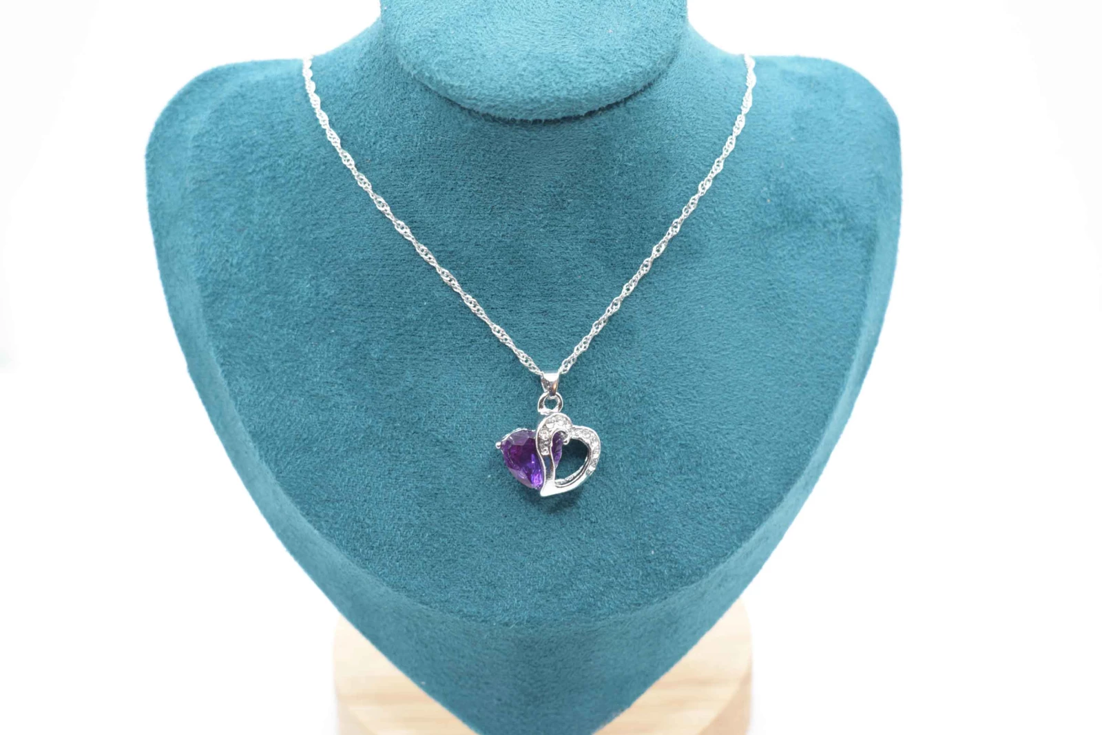 COLLANA DOPPIO CUORE BRILLANTE BLU STRASS
