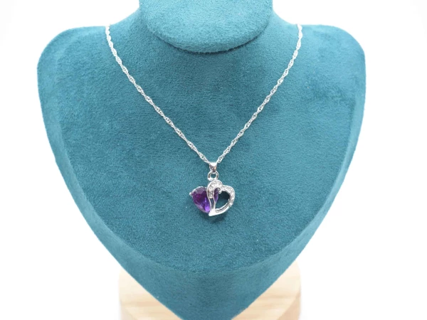 COLLANA DOPPIO CUORE BRILLANTE BLU STRASS