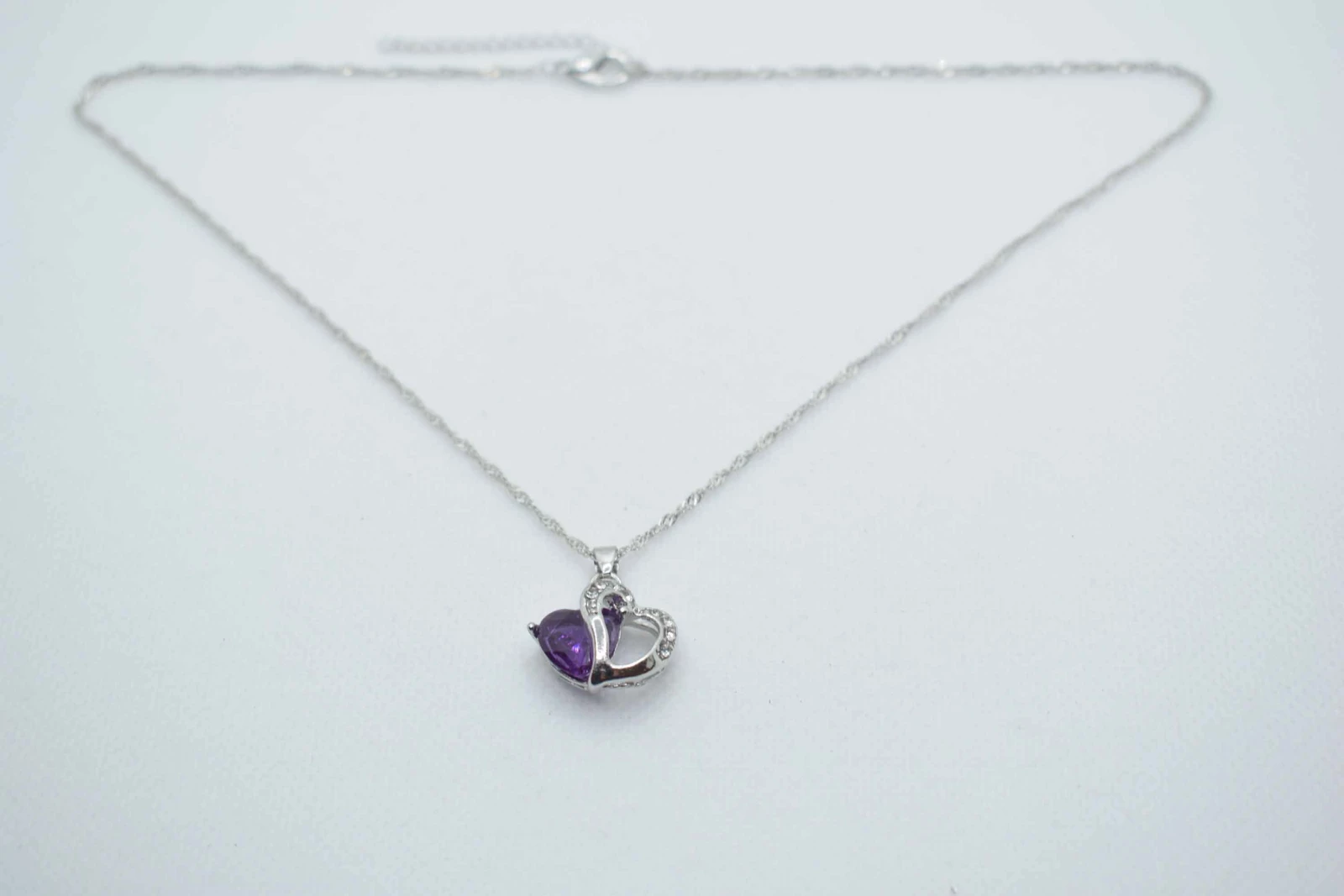 COLLANA DOPPIO CUORE BRILLANTE BLU STRASS