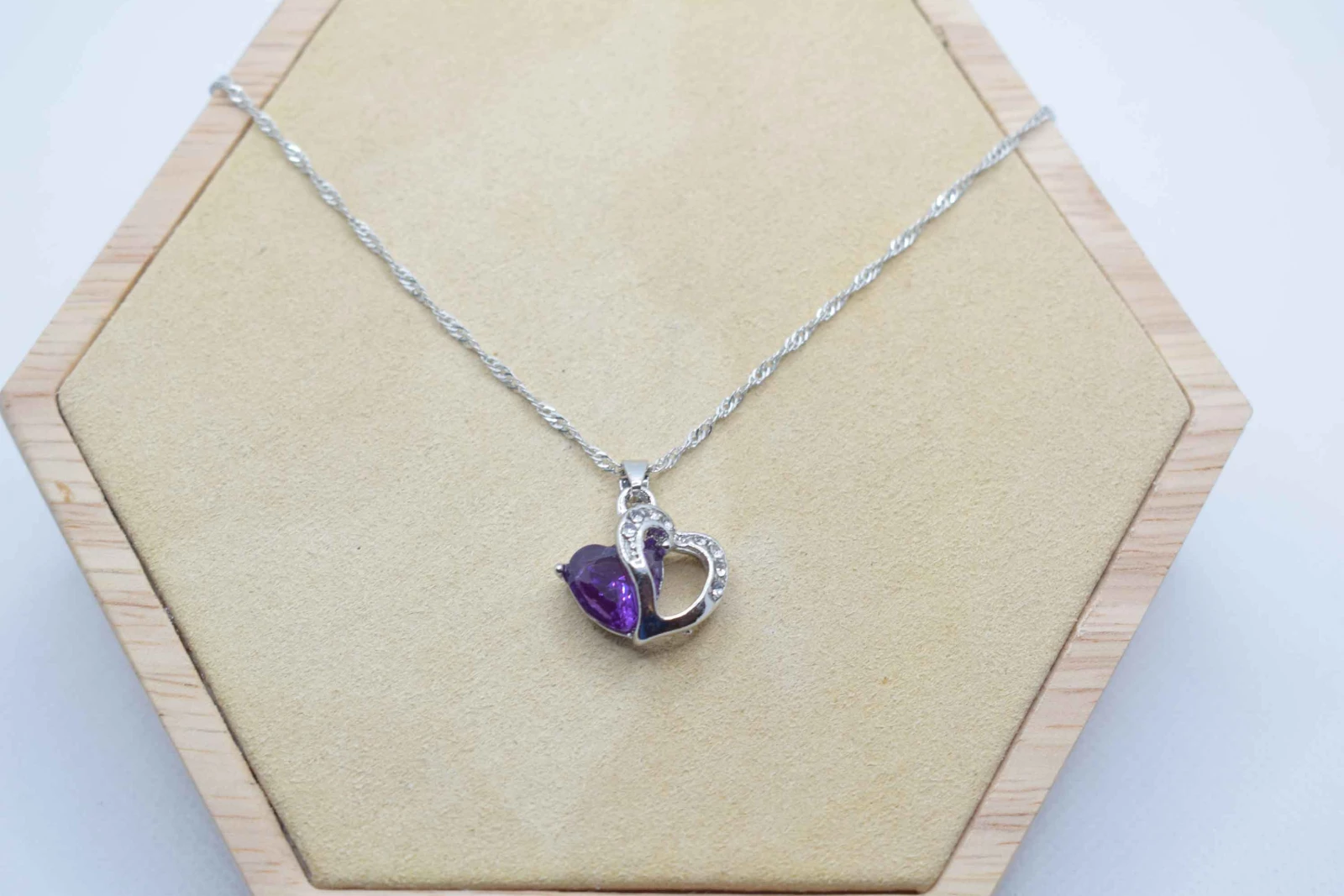 COLLANA DOPPIO CUORE BRILLANTE BLU STRASS