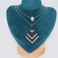 DOPPIA COLLANA ROMBO STRASS ARGENTO