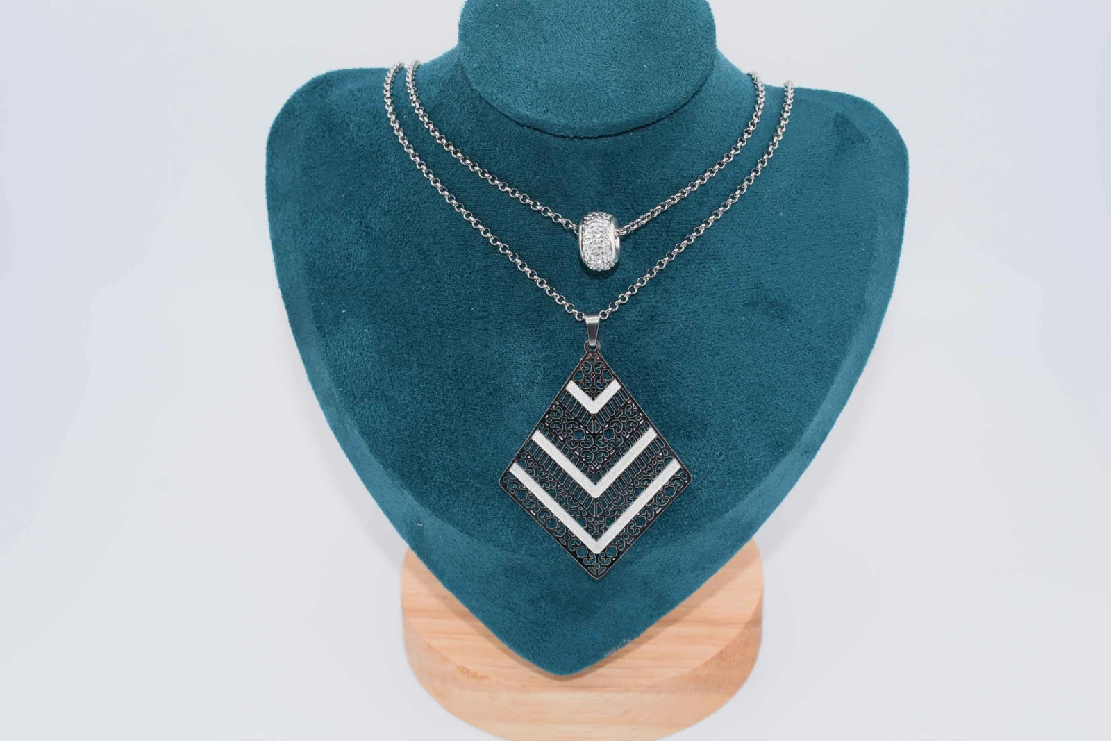 DOPPIA COLLANA ROMBO STRASS ARGENTO