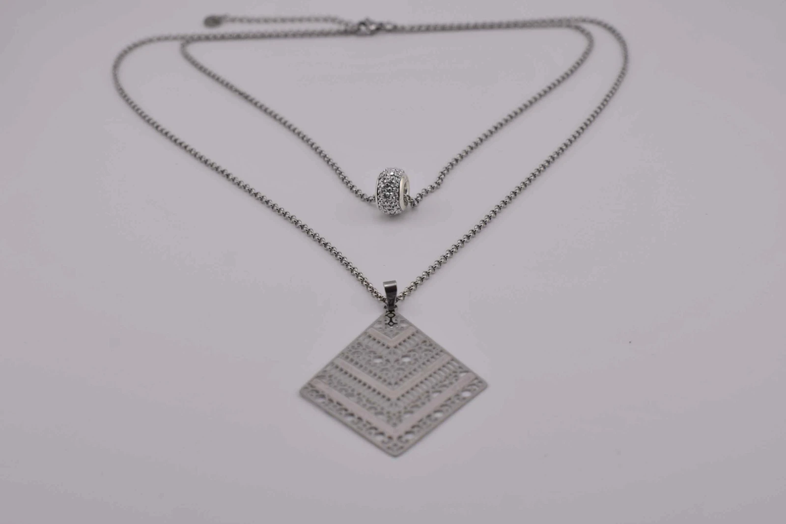 DOPPIA COLLANA ROMBO STRASS ARGENTO