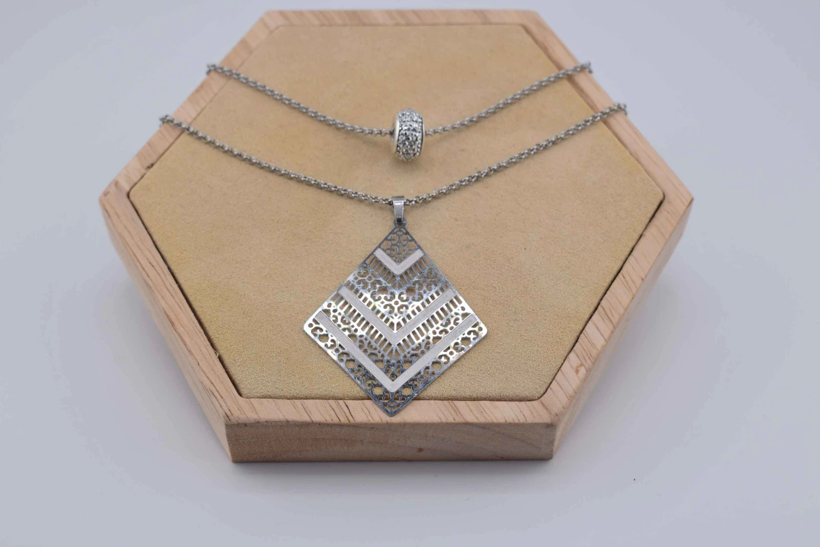DOPPIA COLLANA ROMBO STRASS ARGENTO