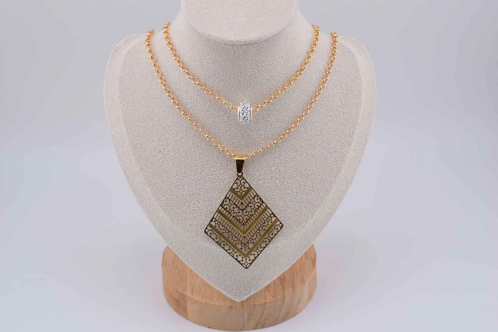 DOPPIA COLLANA ROMBO STRASS ORO