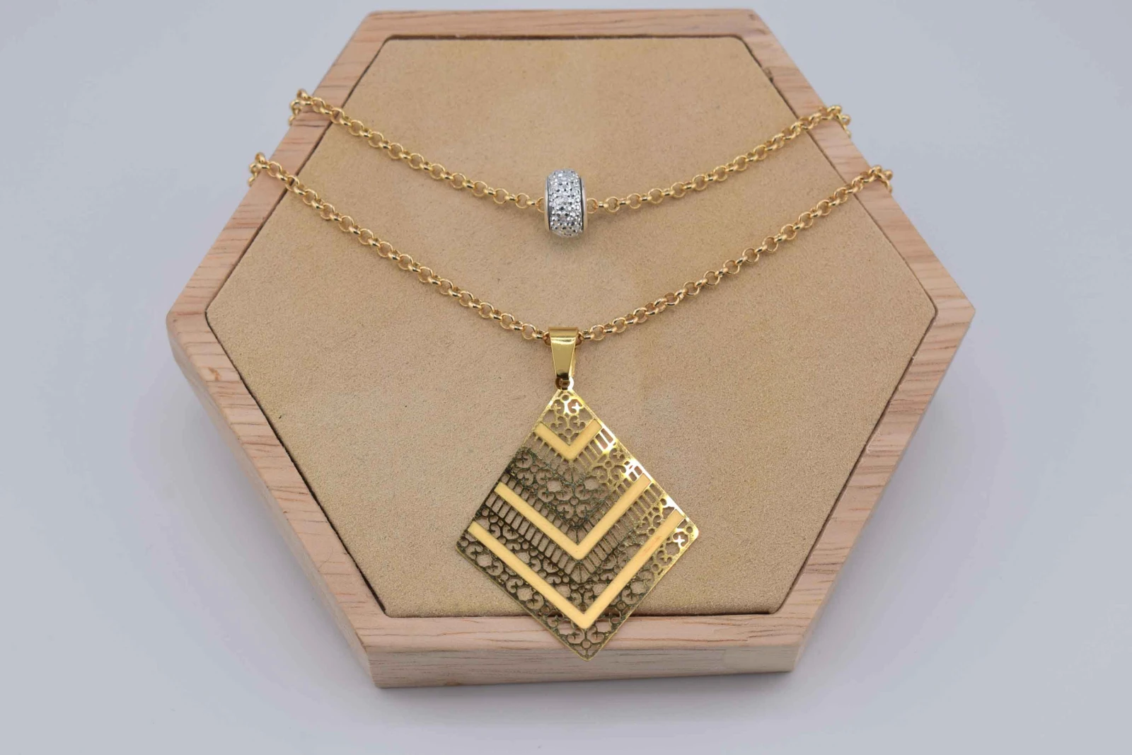 DOPPIA COLLANA ROMBO STRASS ORO