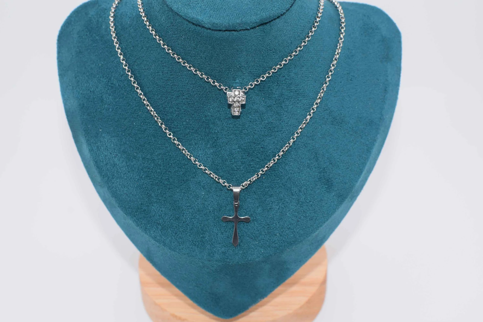DOPPIA COLLANA CROCE STRASS ARGENTO