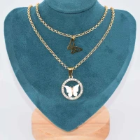 DOPPIA COLLANA FARFALLA STRASS ORO