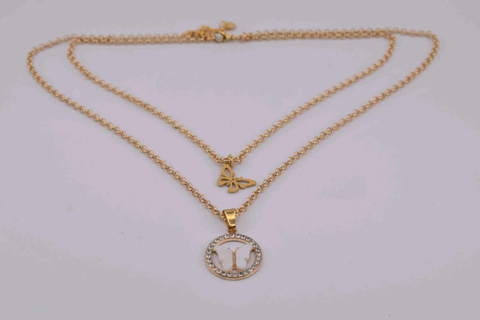 DOPPIA COLLANA FARFALLA STRASS ORO