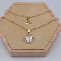 DOPPIA COLLANA FARFALLA STRASS ORO