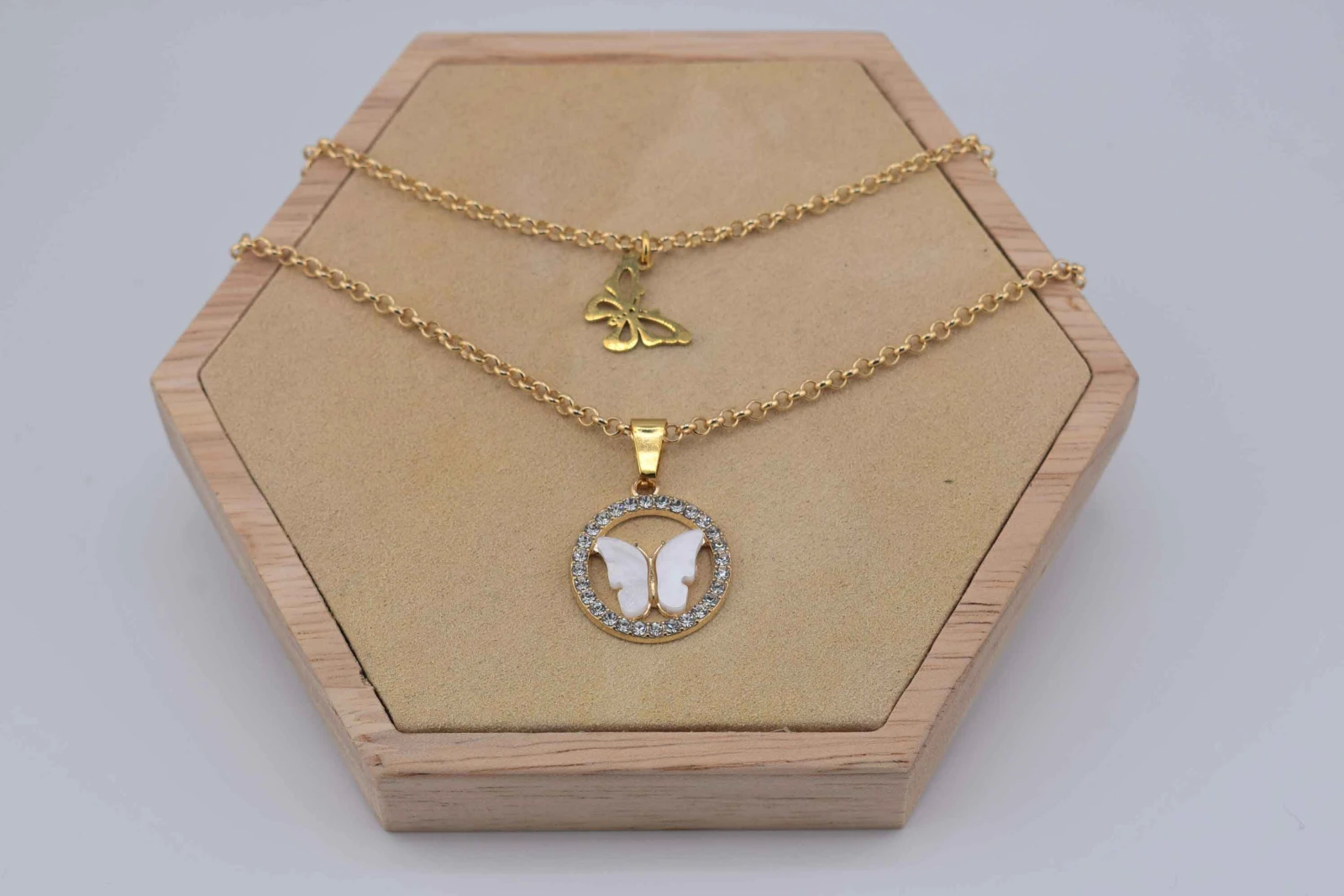 DOPPIA COLLANA FARFALLA STRASS ORO