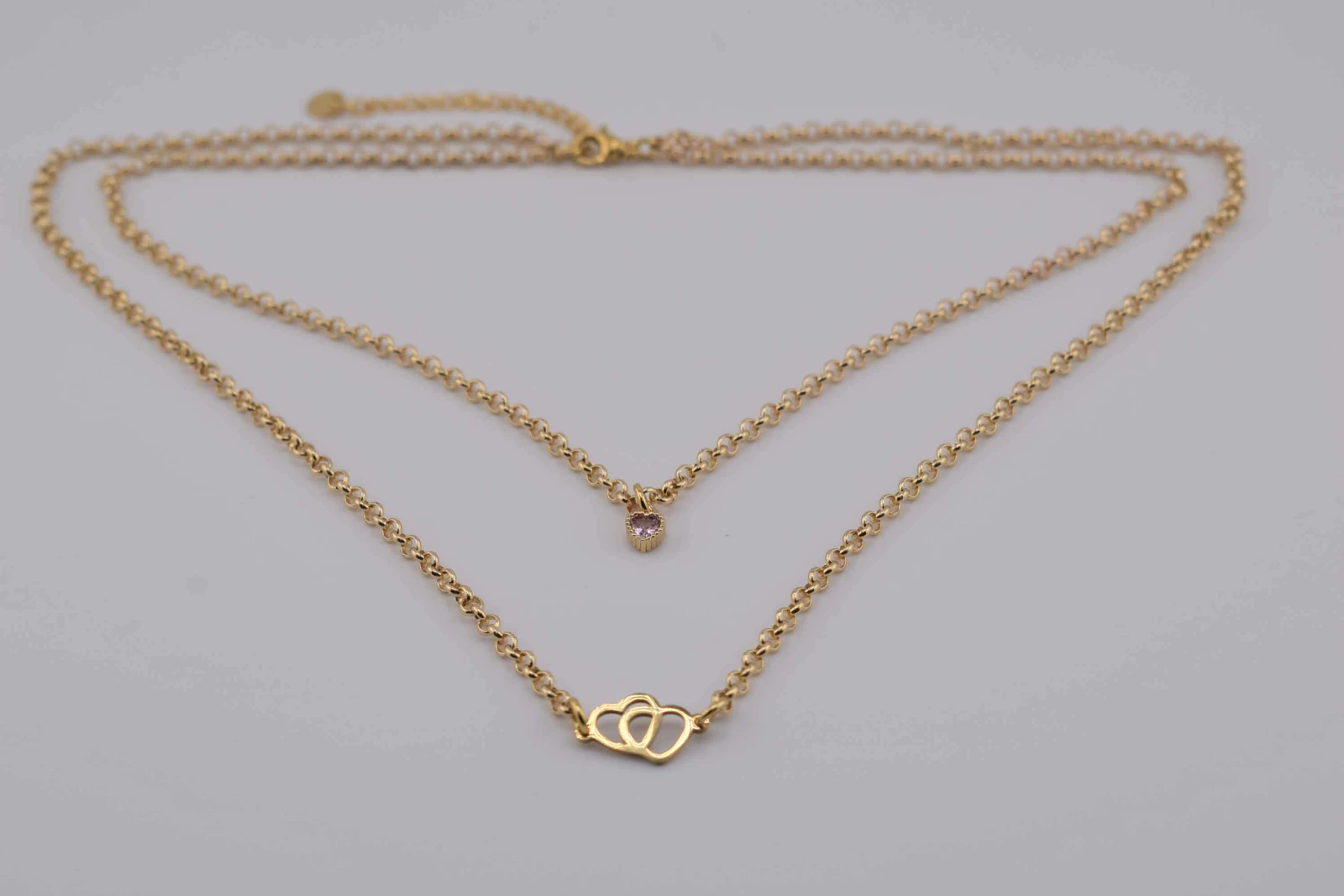 DOPPIA COLLANA CUORE DIAMANTE VIOLA ORO