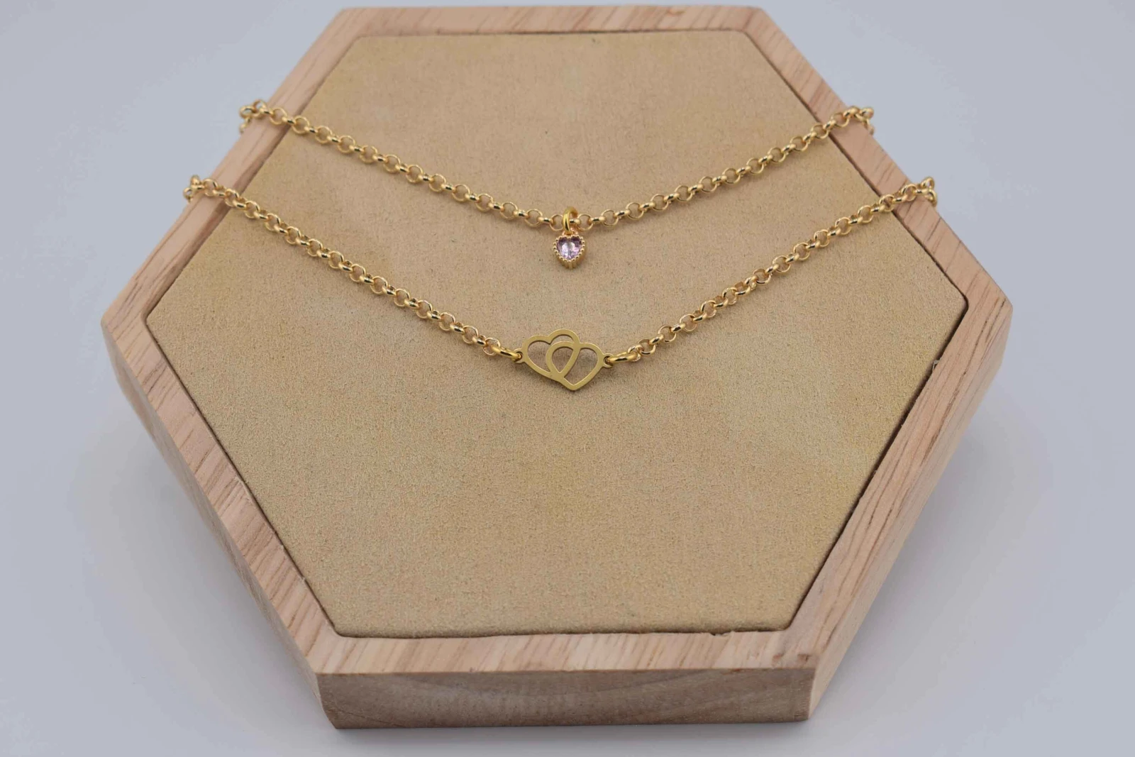 DOPPIA COLLANA CUORE DIAMANTE VIOLA ORO