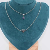 DOPPIA COLLANA CUORE DIAMANTE BLU ARGENTO