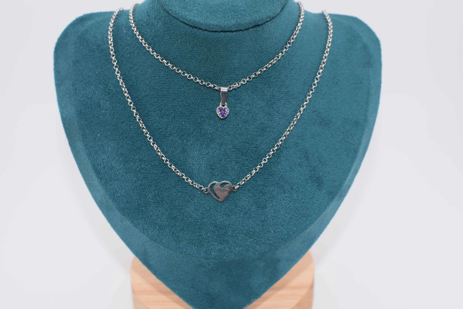 DOPPIA COLLANA CUORE DIAMANTE BLU ARGENTO