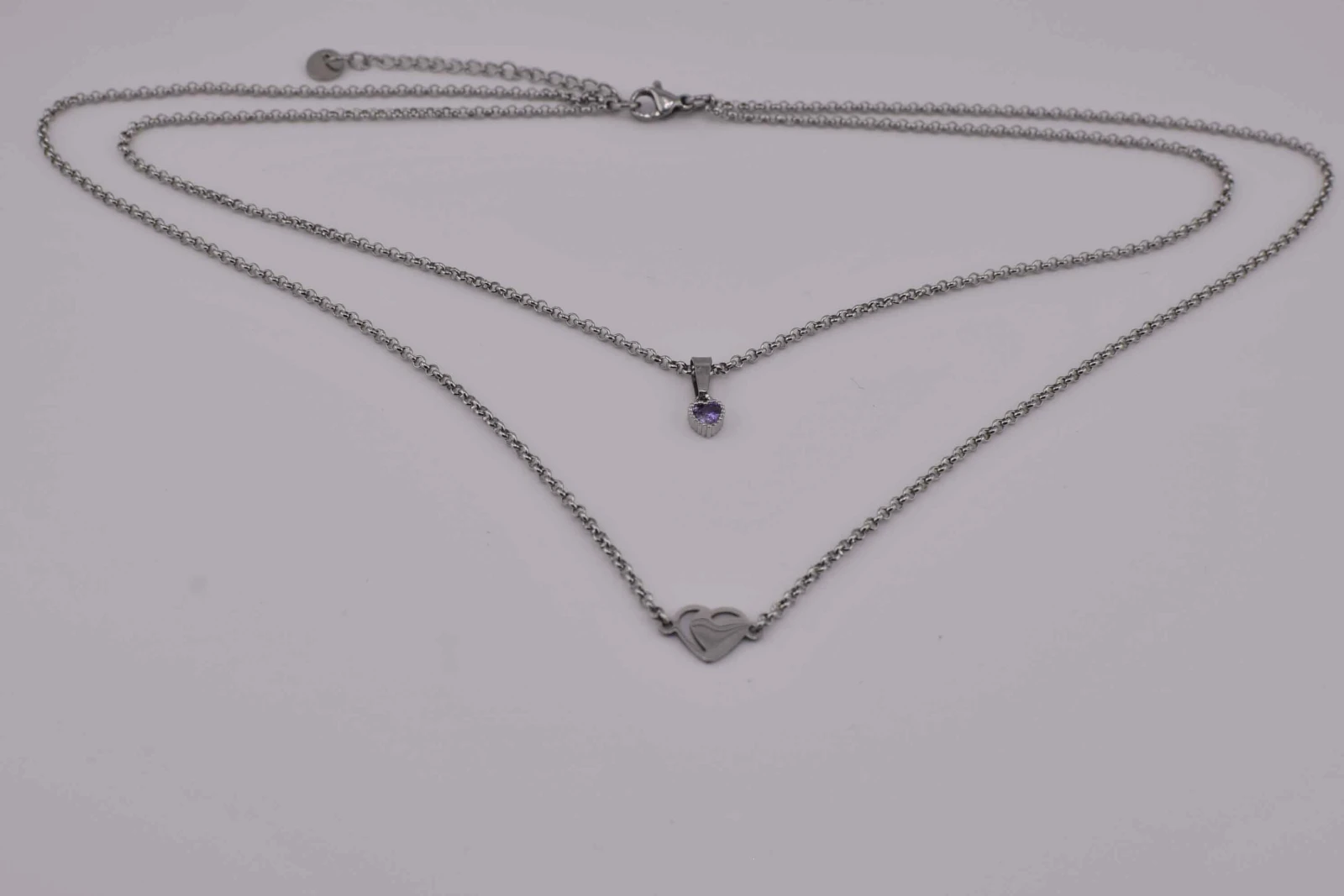 DOPPIA COLLANA CUORE DIAMANTE BLU ARGENTO