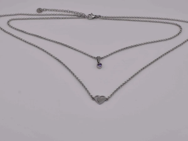 DOPPIA COLLANA CUORE DIAMANTE BLU ARGENTO