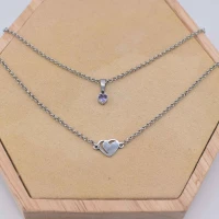 DOPPIA COLLANA CUORE DIAMANTE BLU ARGENTO