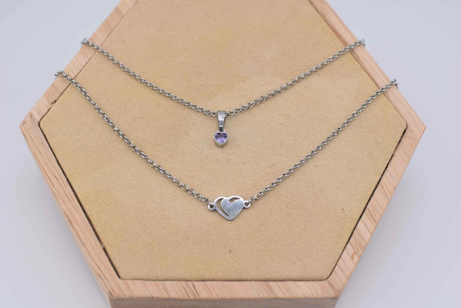 DOPPIA COLLANA CUORE DIAMANTE BLU ARGENTO