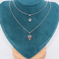 DOPPIA COLLANA CUORE DIAMANTE STRASS ARGENTO