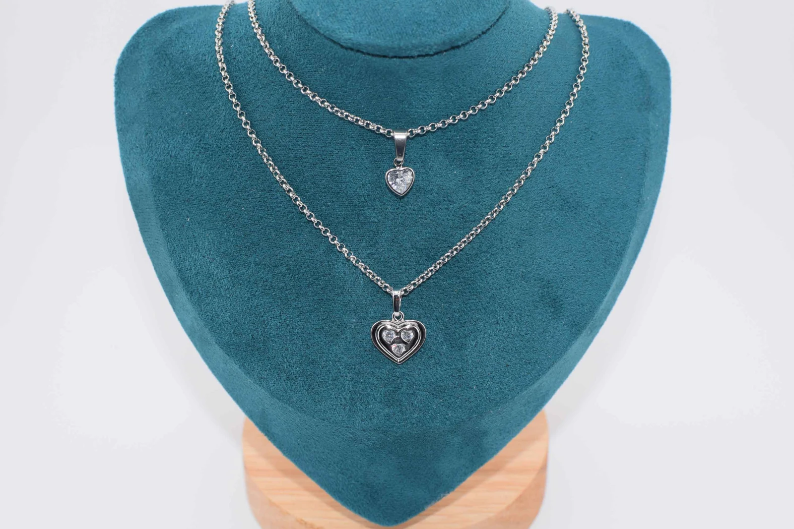 DOPPIA COLLANA CUORE DIAMANTE STRASS ARGENTO
