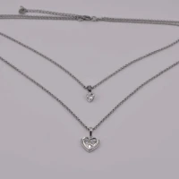 DOPPIA COLLANA CUORE DIAMANTE STRASS ARGENTO