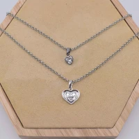 DOPPIA COLLANA CUORE DIAMANTE STRASS ARGENTO