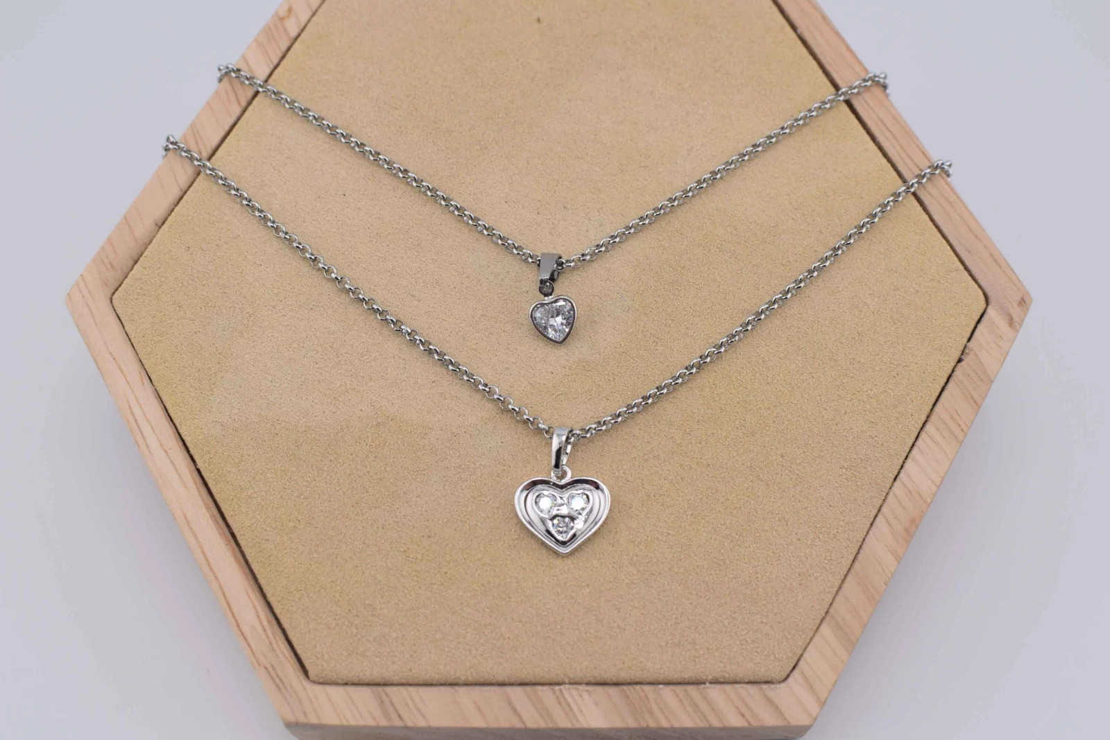 DOPPIA COLLANA CUORE DIAMANTE STRASS ARGENTO