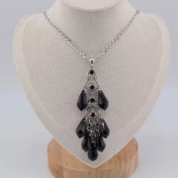 COLLANA MULTICIONDOLI PIETRA E STRASS NERI ARGENTO