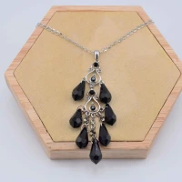 COLLANA MULTICIONDOLI PIETRA E STRASS NERI ARGENTO