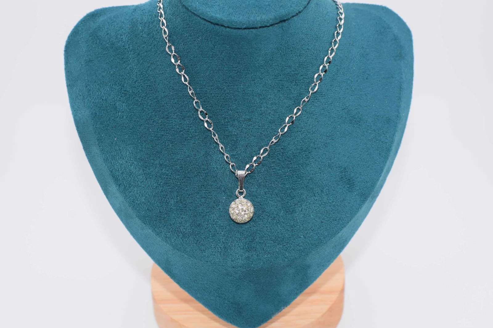 COLLANA CIONDOLO ROTONDO STRASS ARGENTO