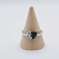 ANELLO ARGENTO CUORE STRASS BIANCO E NERO