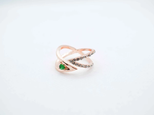 ANELLO ORO ROSA PIETRA VERDE STRASS