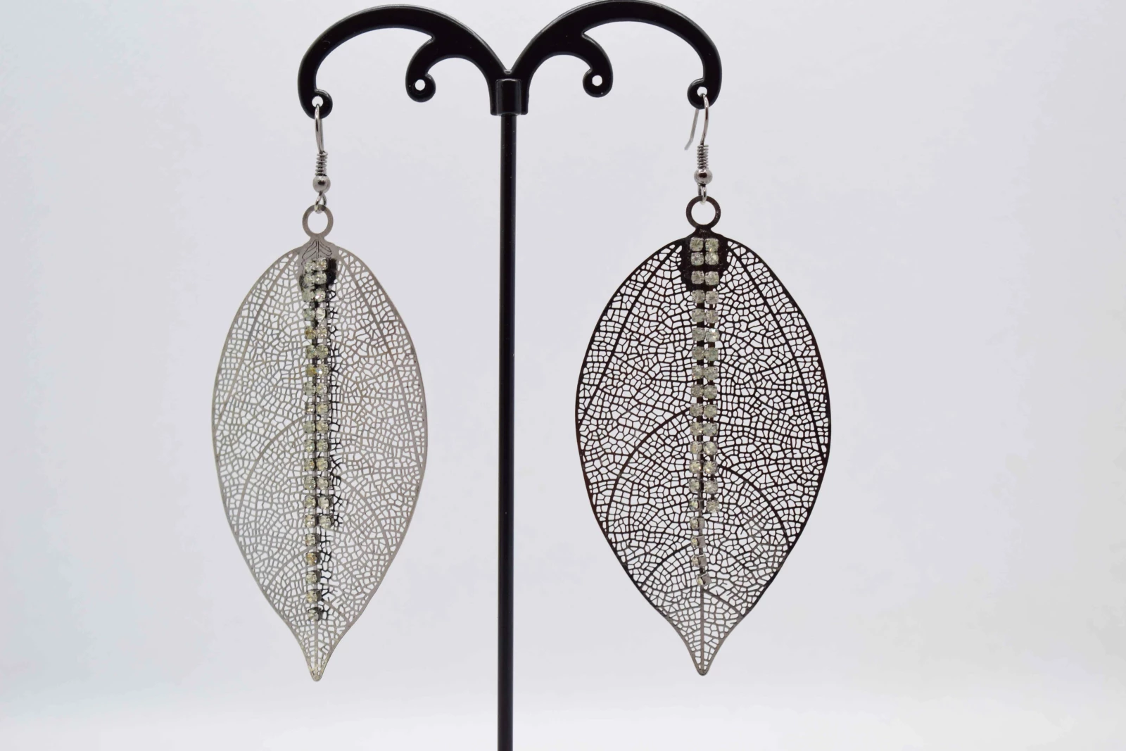 ORECCHINI FOGLIA ARGENTO STRASS