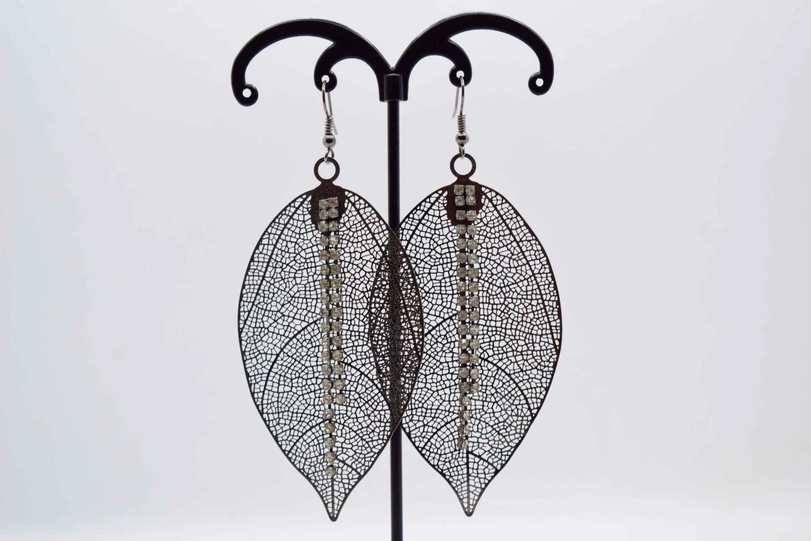 ORECCHINI FOGLIA ARGENTO STRASS