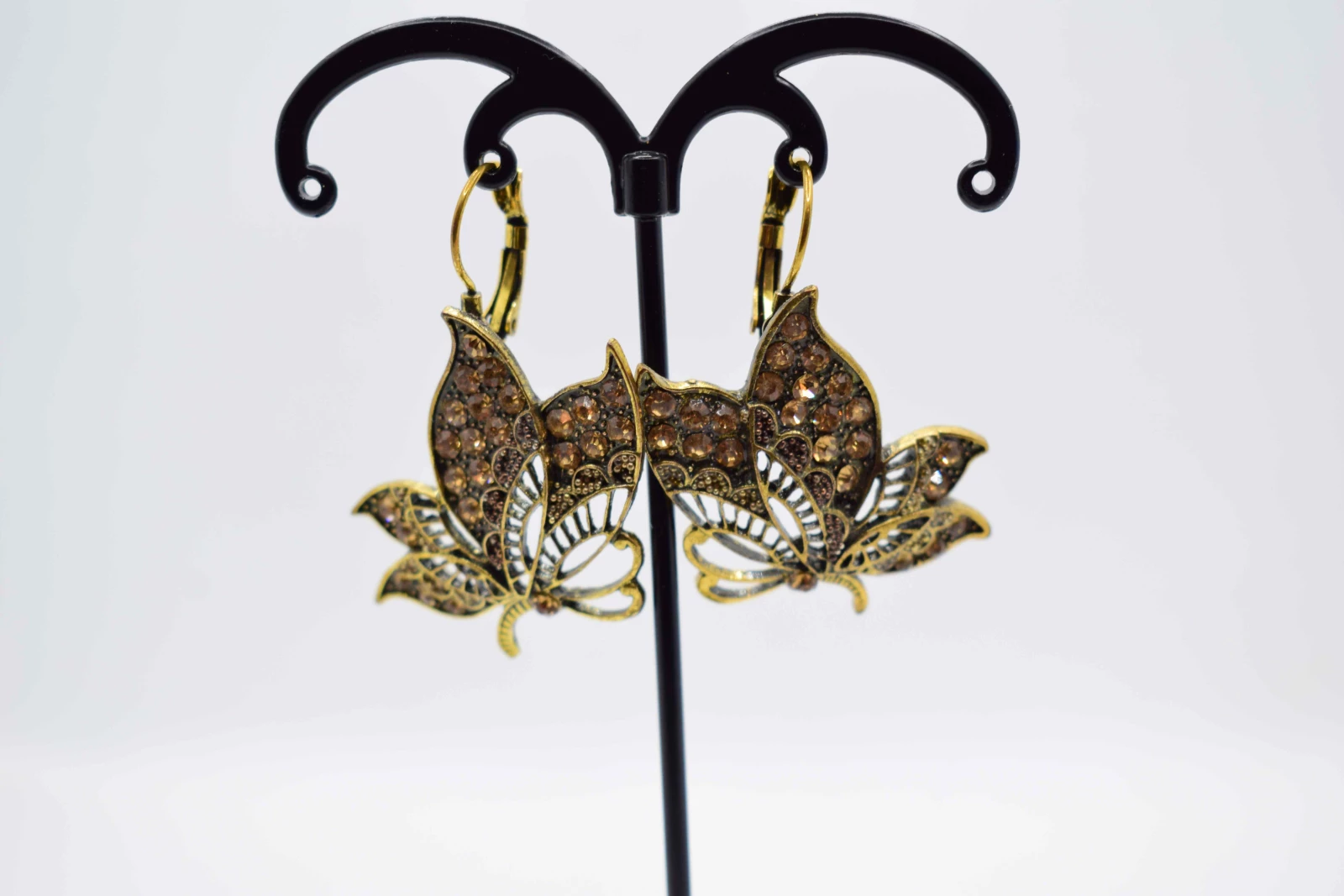 ORECCHINI FARFALLA ORO ANTICO STRASS