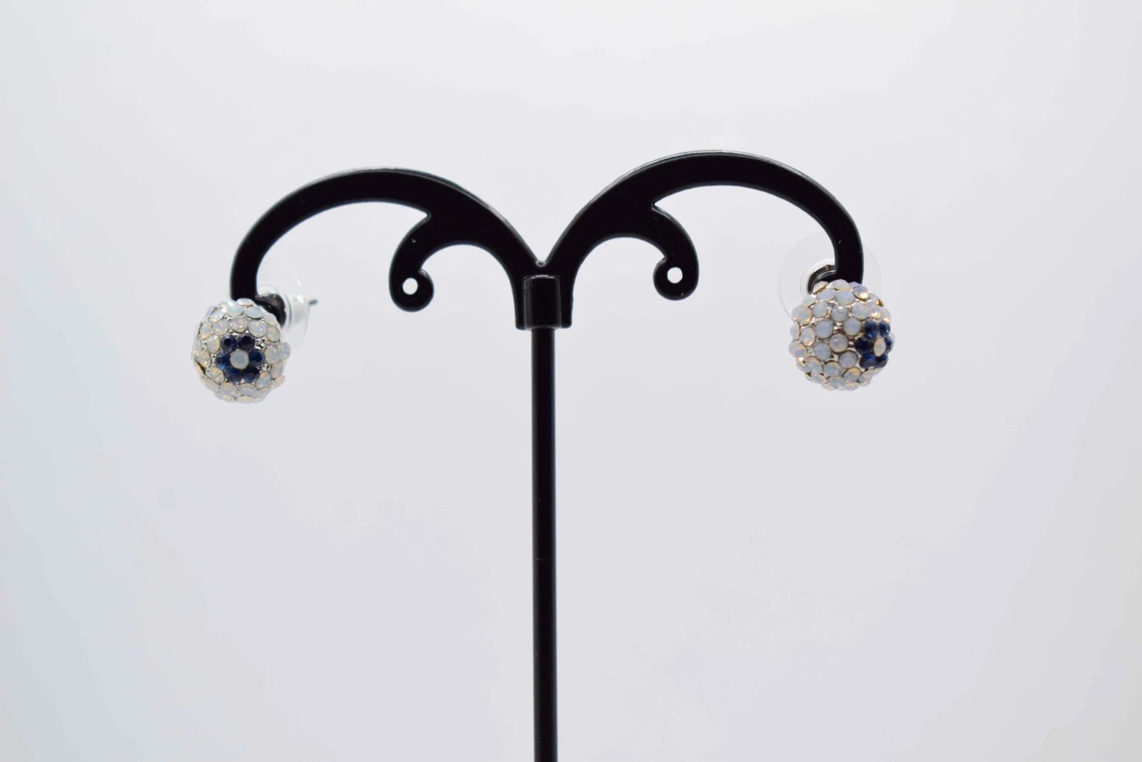 ORECCHINI A PALLA ARGENTO STRASS BLU