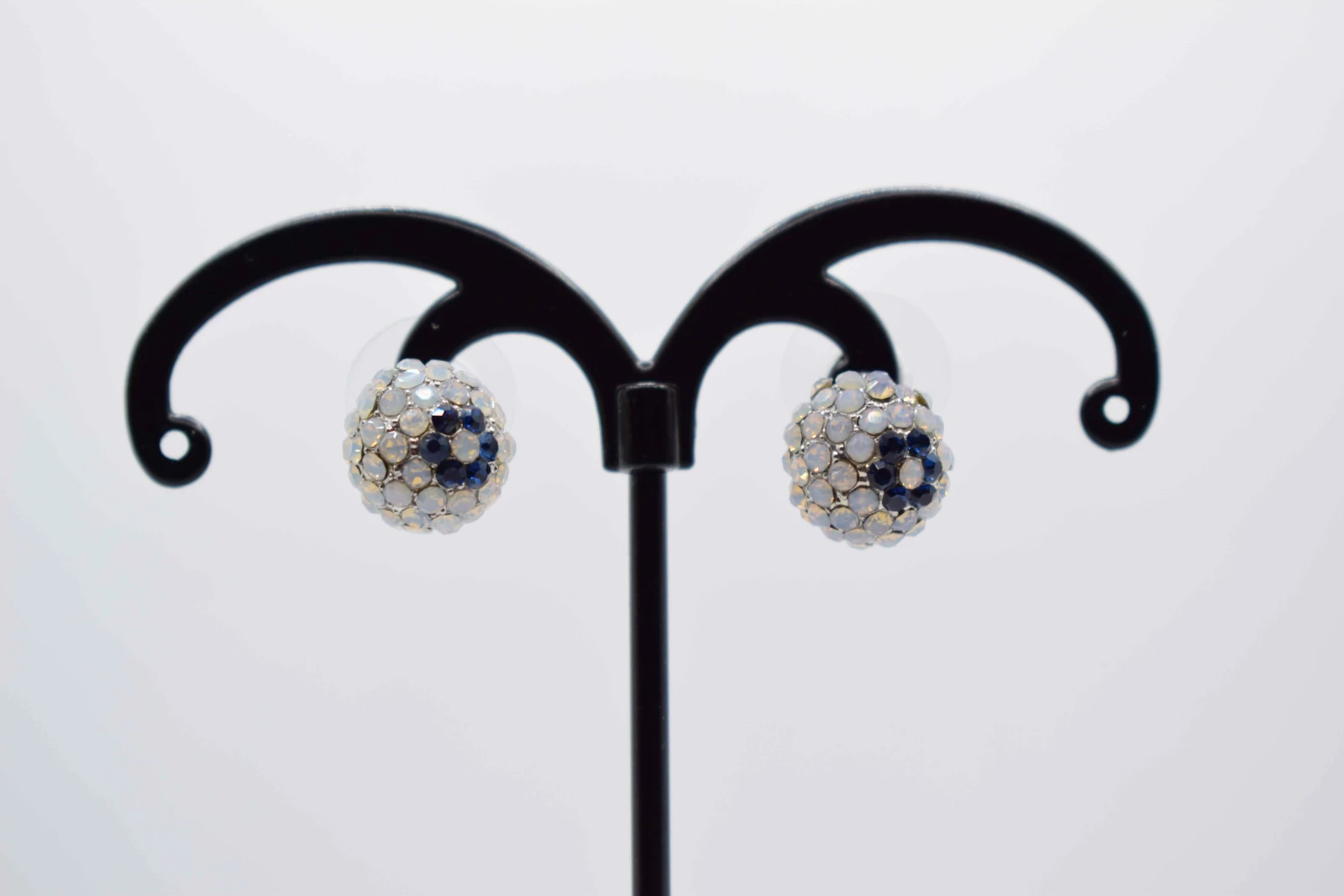 ORECCHINI A PALLA ARGENTO STRASS BLU