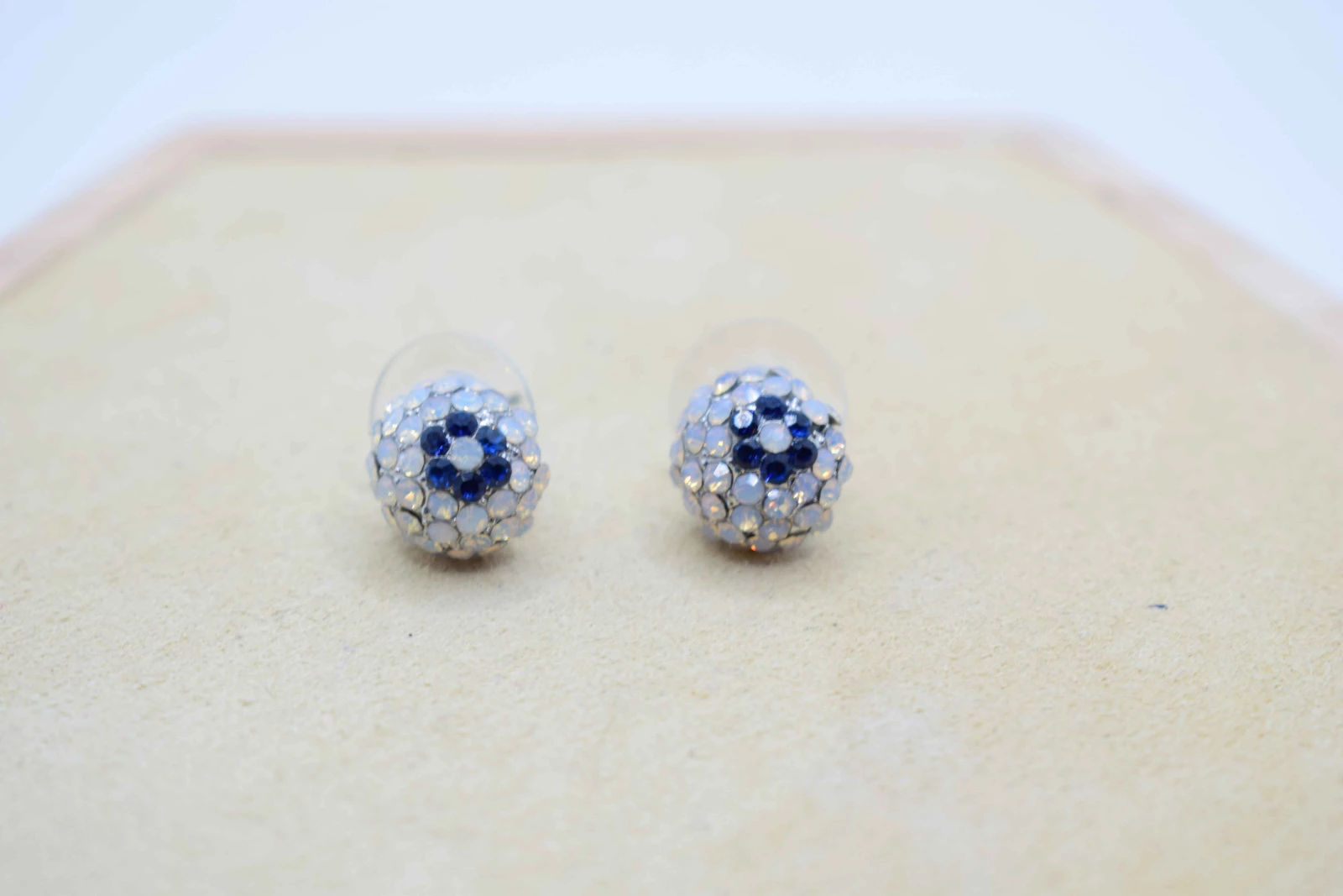ORECCHINI A PALLA ARGENTO STRASS BLU