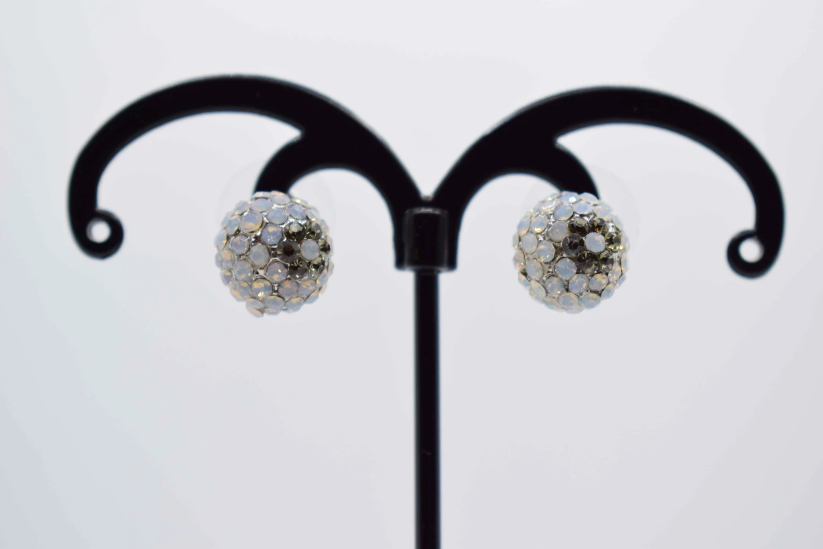 ORECCHINI A PALLA ARGENTO STRASS NERO