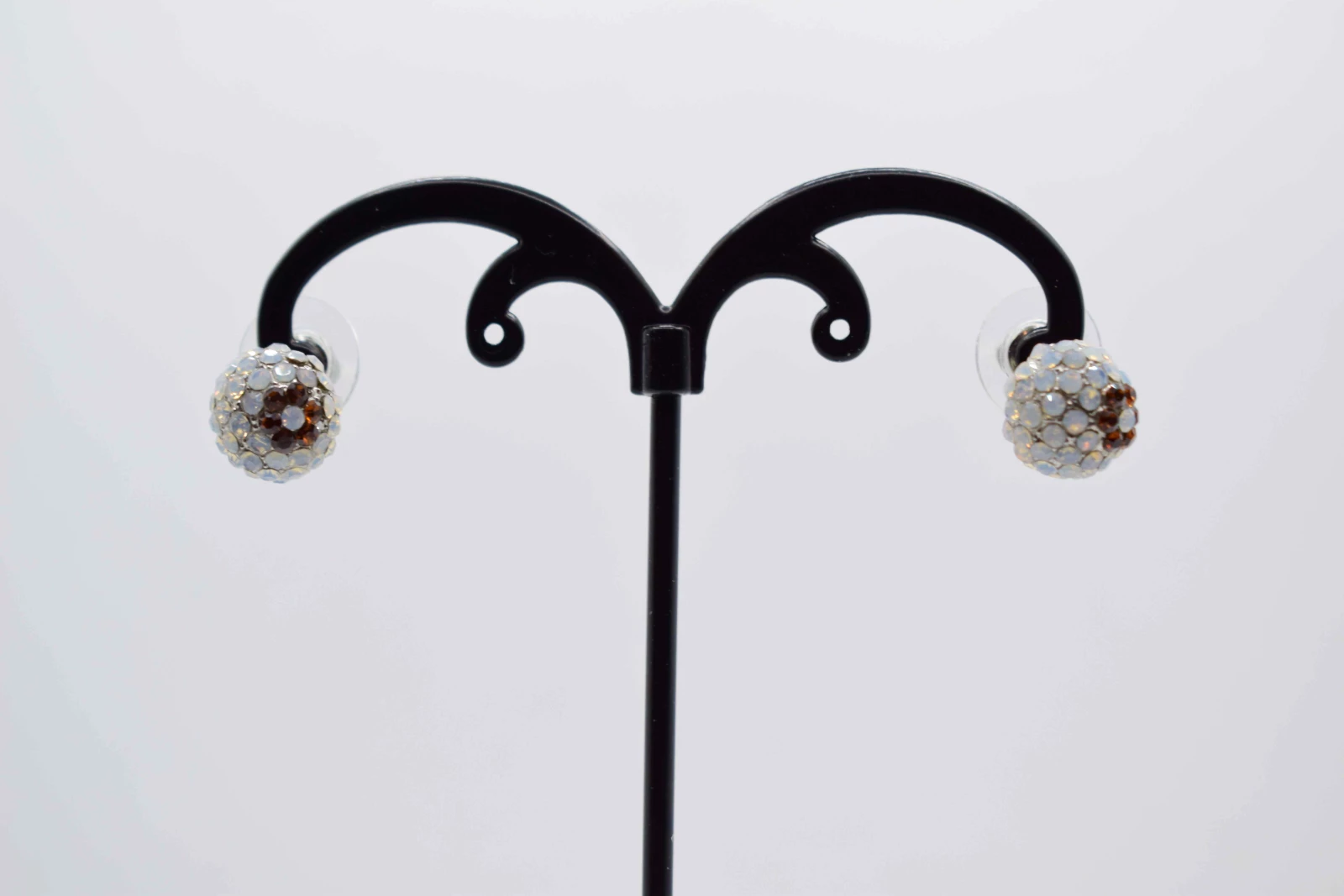ORECCHINI A PALLA ARGENTO STRASS MARRONE