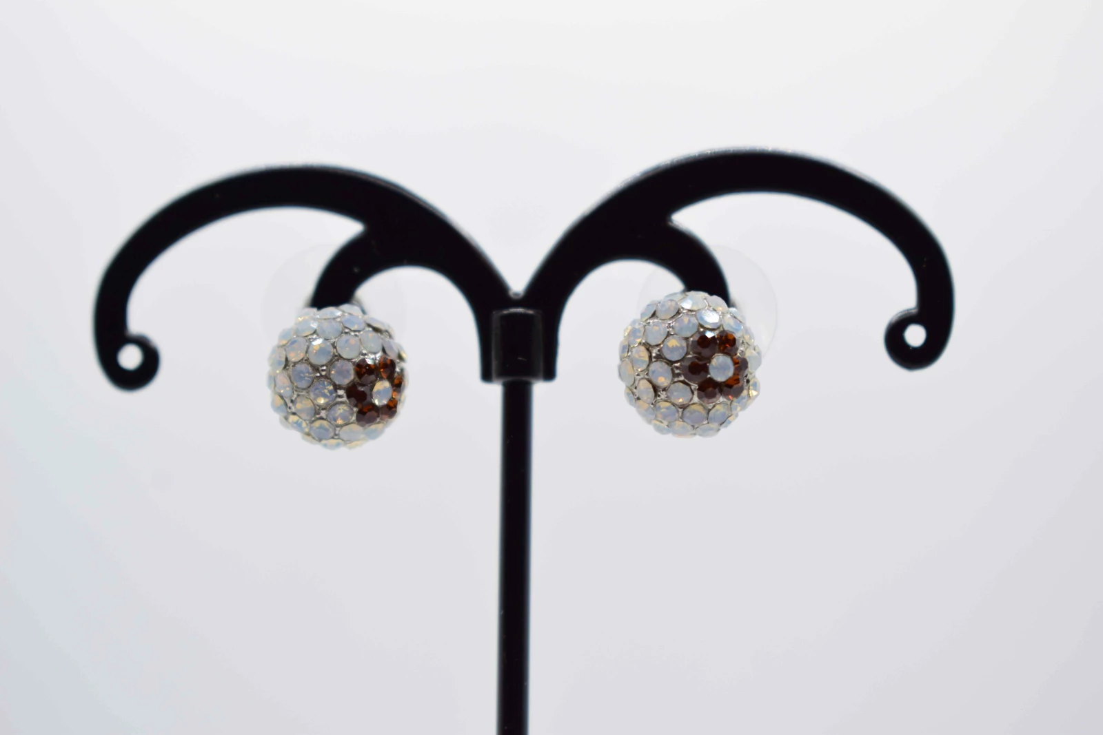 ORECCHINI A PALLA ARGENTO STRASS MARRONE