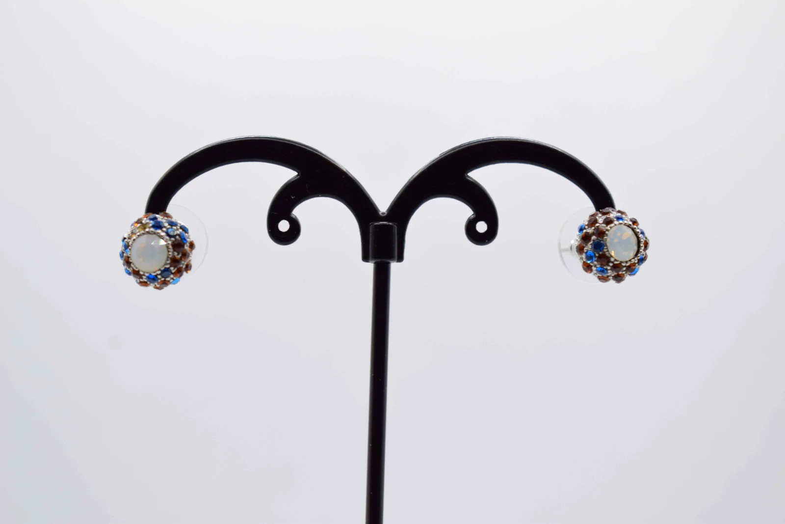 ORECCHINI A PALLA ARGENTO SCURO STRASS MULTICOLORE