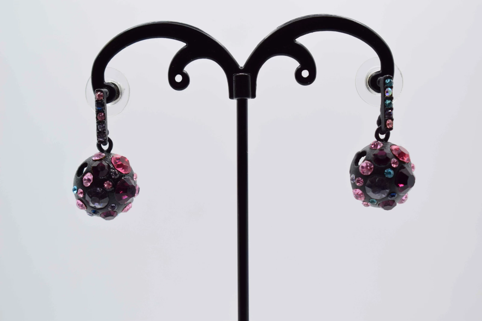 ORECCHINI A PALLA NERO STRASS MULTICOLORE