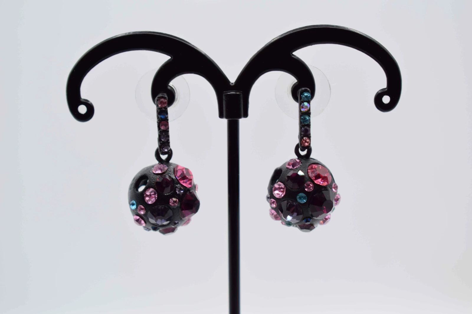 ORECCHINI A PALLA NERO STRASS MULTICOLORE