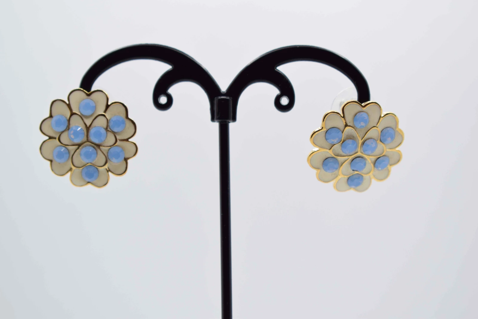 ORECCHINI FIORE ORO STRASS AZZURRI