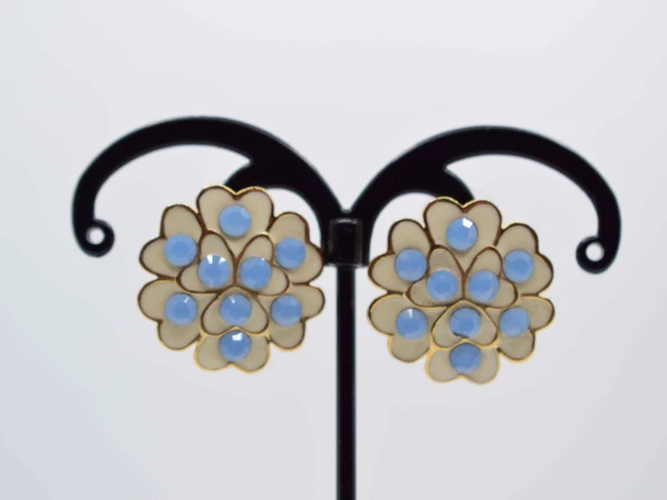 ORECCHINI FIORE ORO STRASS AZZURRI