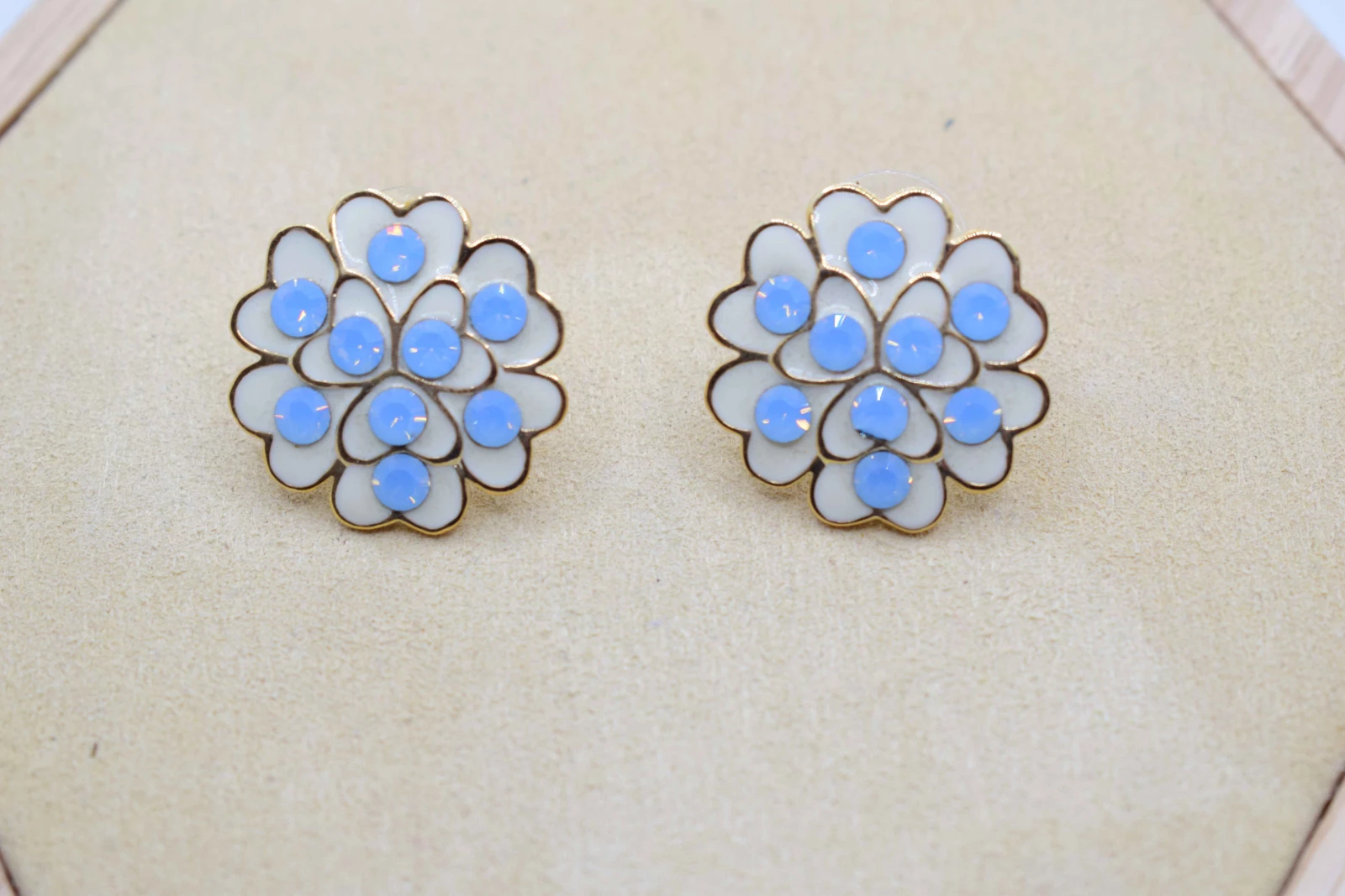 ORECCHINI FIORE ORO STRASS AZZURRI
